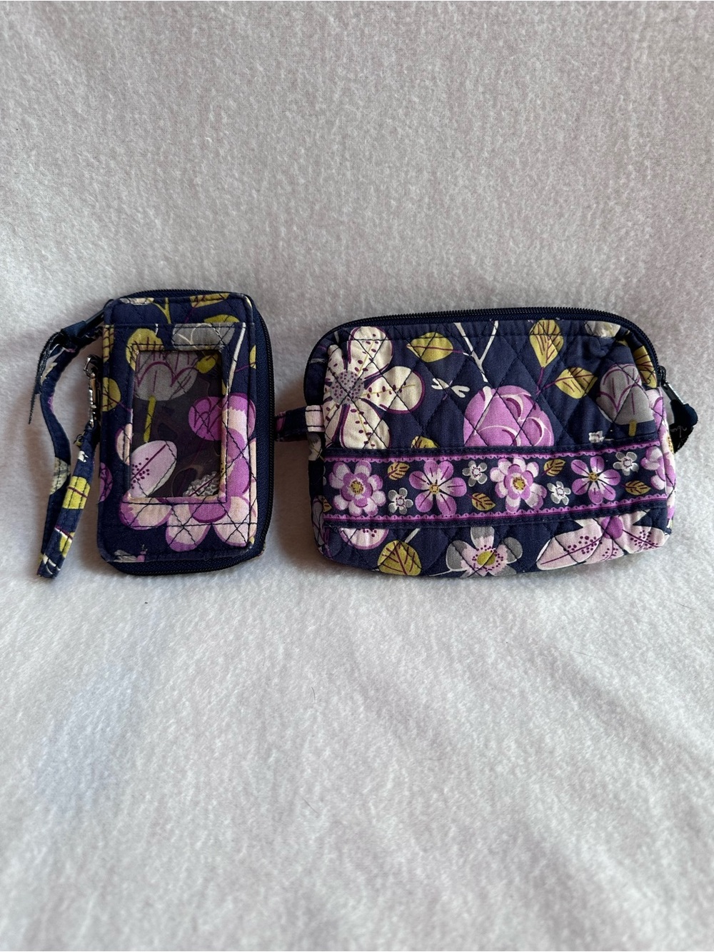 Vera Bradley Floral Nightingale Zip ID Case & Small Makeup Bag Set Retired